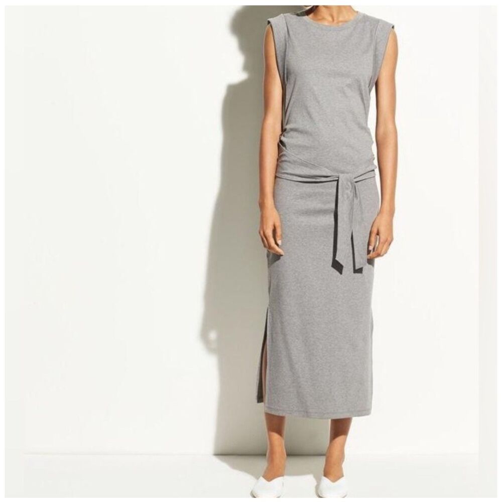 Vince Wrap Waist Midi Dress Gray Womens Size L
